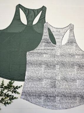 Zyia Active Racerback Tank Top - Green and White Plus Size XXXL